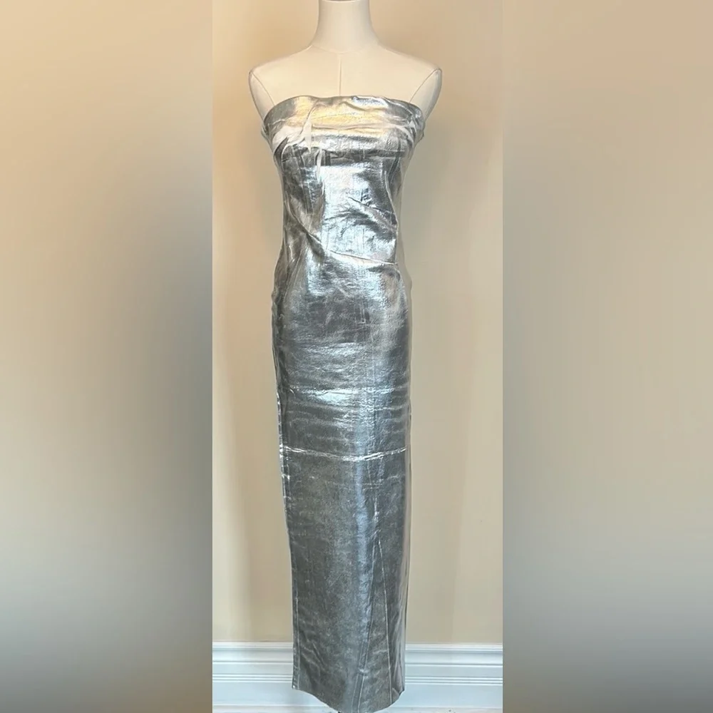 Zara Silver Strapless Dress - Picture 14 of 16